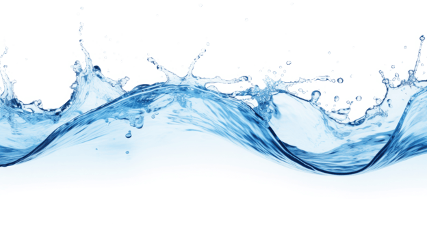 Water splashes and drops isolated on transparent background. Abstract background with blue water wave png