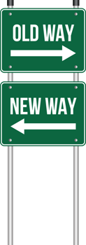Old Way, New Way White and Green Sign Pointing Opposite Directions on Transparent Background png