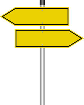 Old Way, New Way Black and Yellow Sign Pointing Opposite Directions on Transparent Background png