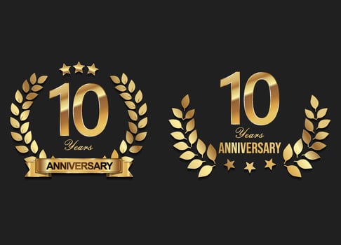 Gold anniversary celebration logo with golden laurel wreath vector illustration