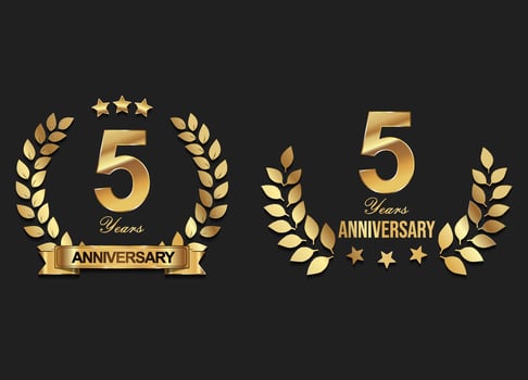 Gold anniversary celebration logo with golden laurel wreath vector illustration