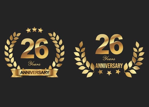 Gold anniversary celebration logo with golden laurel wreath vector illustration