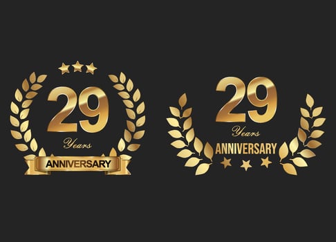 Gold anniversary celebration logo with golden laurel wreath vector illustration