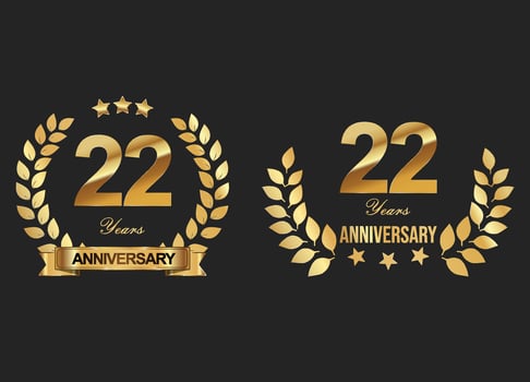 Gold anniversary celebration logo with golden laurel wreath vector illustration