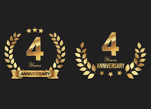 Gold anniversary celebration logo with golden laurel wreath vector illustration