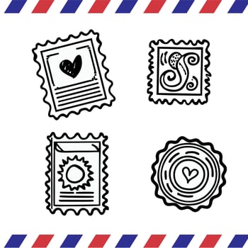 Illustration of a set of postage stamps. Black and white. vector