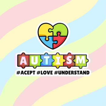 A colorful autism awareness poster that says accept love and understand vector