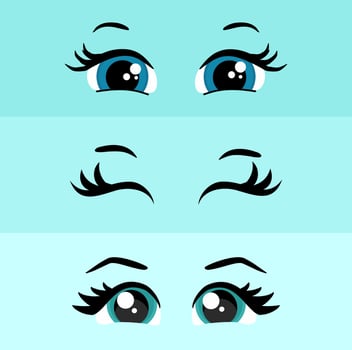 Cute female eyes drawing set vector