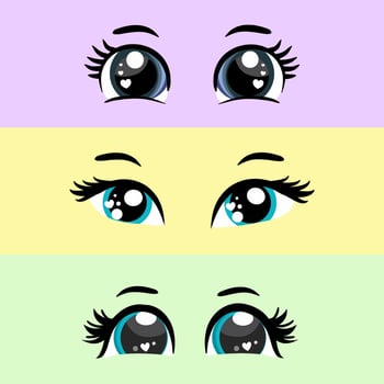 Cute female eyes drawing set vector