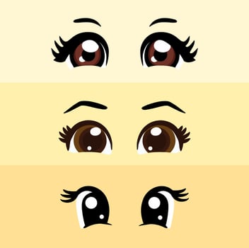 Cute female eyes drawing set vector
