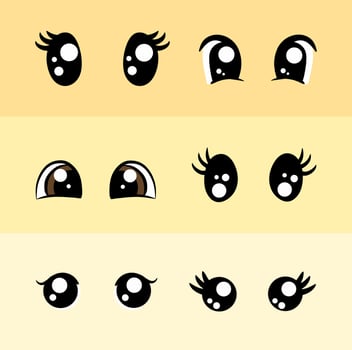 Cute female eyes drawing set vector
