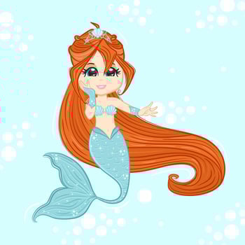 Little cute mermaid under the sea. Book illustration, fashion artwork, t-shirt graphics. vector