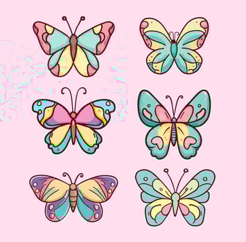 A set of butterflies on a pink background vector