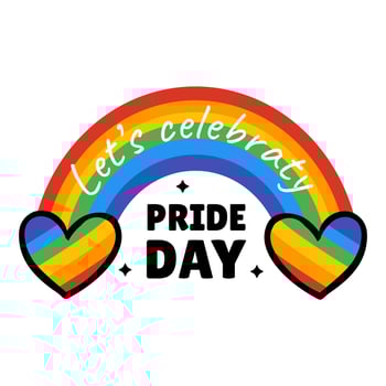 A rainbow and two hearts with the words let's celebrate pride day on it - LGBTQIAP vector
