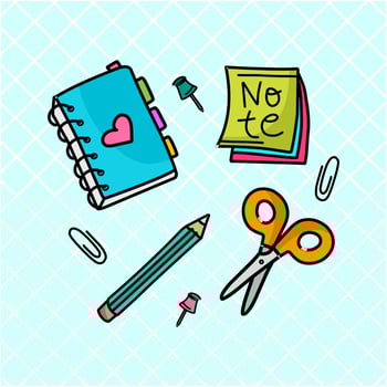 Collection of cute object or items for school supplies of little children in cartoon style with education concept flat vector