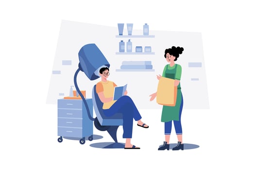 Woman Getting Hair Incubation At Hairdresser Shop. vector