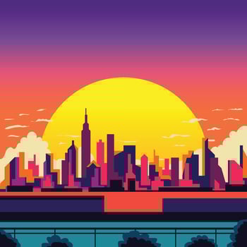 cityscape view flat illustration pop art vector