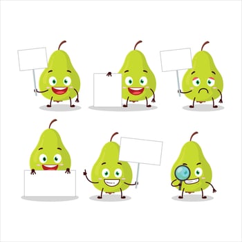 Green pear cartoon character bring information board vector