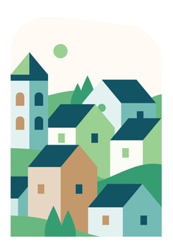 Village landscape buildings on the hill vector