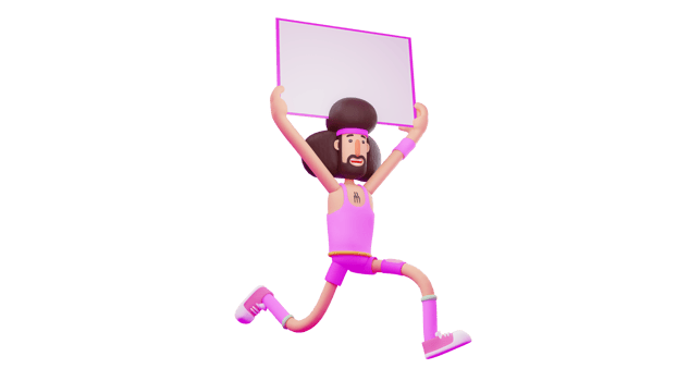 3D illustration. Adorable Man 3D cartoon character. Male athletes wear all pink outfits and use headbands. Cute athlete holding white board with both hands. 3D cartoon character png