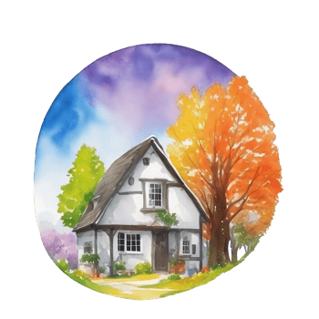 Watercolor English country house with 4 seasons AI Generative png