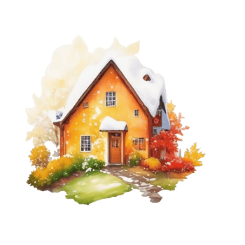 Watercolor English country house with 4 seasons png