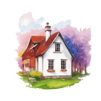 Watercolor English country house with 4 seasons AI Generative png