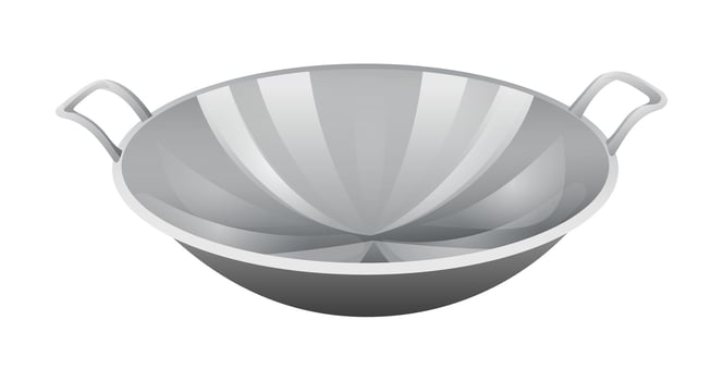 Wok pan vector isolated on white background. Stir fry pan kitchenware cartoon illustration