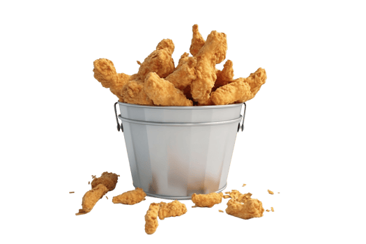 Fried chicken nuggets and french fries in a bucket, delivery fast foods isolated on white background, ai generate png