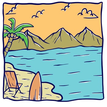 Beach view mountain illustration vibes vector