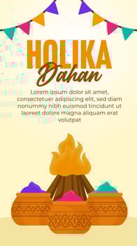 Flat happy holika dahan social media stories illustration vector