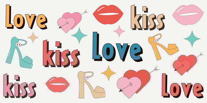 Valentine's day. Y2k collection.Retro style 2000s.Retro y2k style.Cartoon style. Retro elements.Retro style Valentine's day. Valentines day greeting card.Valentine's set in y2k style vector