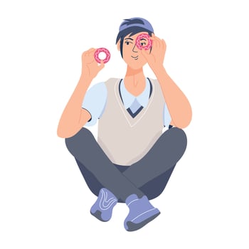 Trendy Eating Donut vector