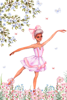 Composition with cartoon fairy with magic wings, flowers and butterflies. png