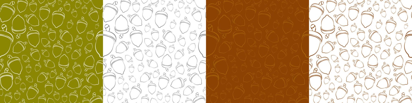 Set of patterns of Hand-drawn acorn outlines sketch. For prints, backgrounds, wraps, packaging, banner. Vector Illustration. EPS 10.