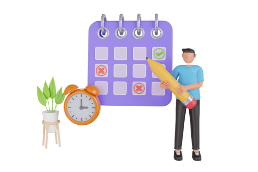 planning day scheduling appointment in calendar 3d illustration. Scene for schedule planning, effective time management, work organization system png