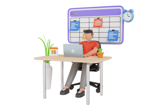 Business management 3d illustration. businessman is planning his work, tasks scheduling, reminder and timetable. png