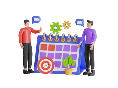 Booking Meeting Calendar Appointment 3D Illustration. People using appointment business application.  planning events, setting reminders time online, scheduling appointments. png