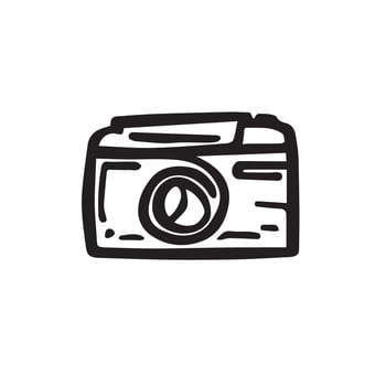 Capture moments of nostalgia with this black and white doodled photo camera. Its vintage charm tells stories of memories frozen in time. Vector hand drawn illustration.
