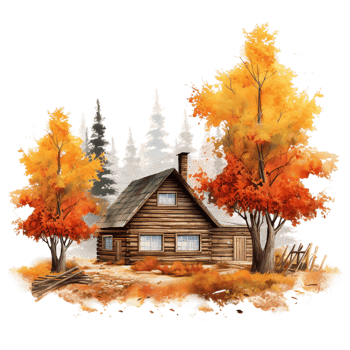 farmhouse in autumn forest, fall landscape watercolor isolated AI Generatiive png