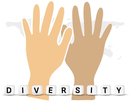 Concept of diverse culture and multi-ethnic multiracial people. Diverse society and ethnicity holding hands and working together. Diversity, equity and inclusion concept. vector