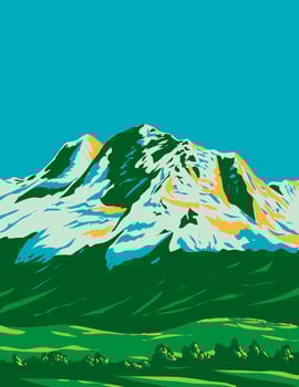 Cordillera Blanca with Huandoy Huascaran and Chopicalqui in Peru WPA Art Deco Poster vector