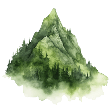 isolated watercolor green tall mountain with pine tree ai generated png