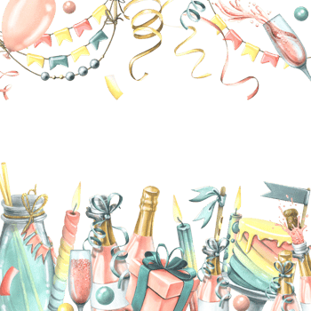 The square frame is bright, congratulatory. Watercolor illustration hand drawn. For the design and decoration of postcards, posters, banners. photo zones, invitations. Template png