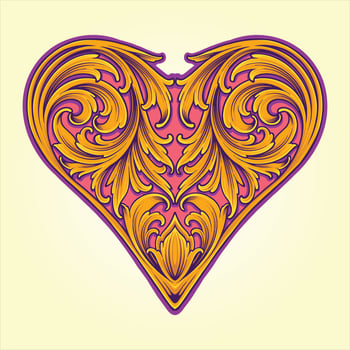 Antique victorian engraved flowers pattern heart shaped  vector illustrations for your work logo, merchandise t-shirt, stickers and label designs, poster, greeting cards advertising business company