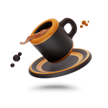 Isolated coffee spills on a transparent background. Floating cup spilling hot chocolate. Icon with cute style 3D rendering png
