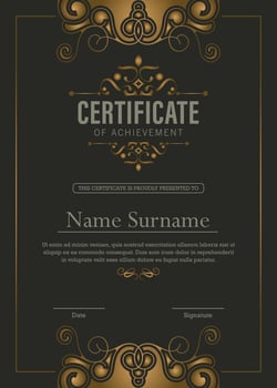 Luxury gold certificate with gold frame color vector