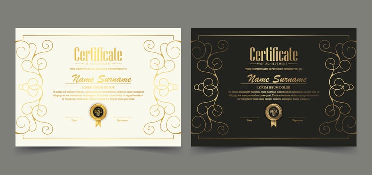 Luxury gold certificate with gold frame color vector