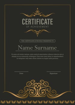 Luxury gold certificate with gold frame color vector