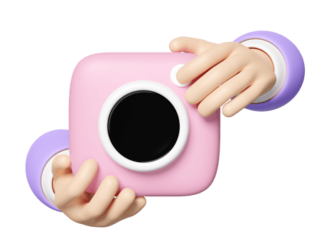 3d hands holding photo camera icon isolated. minimal concept, 3d render illustration png